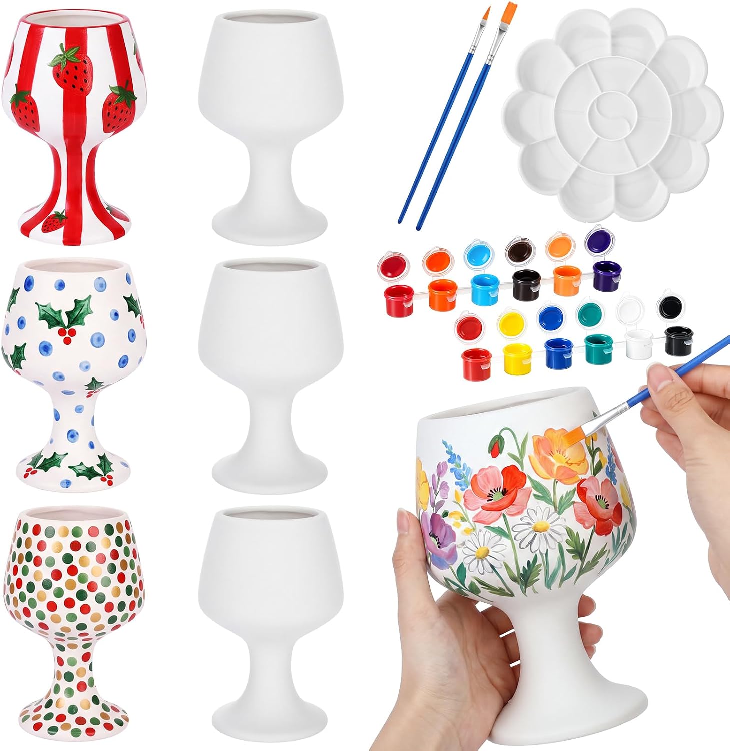 Soulchen 11 Pcs Halloween Paint Your Own Wine Glass Kit, 6 Ceramic Goblets