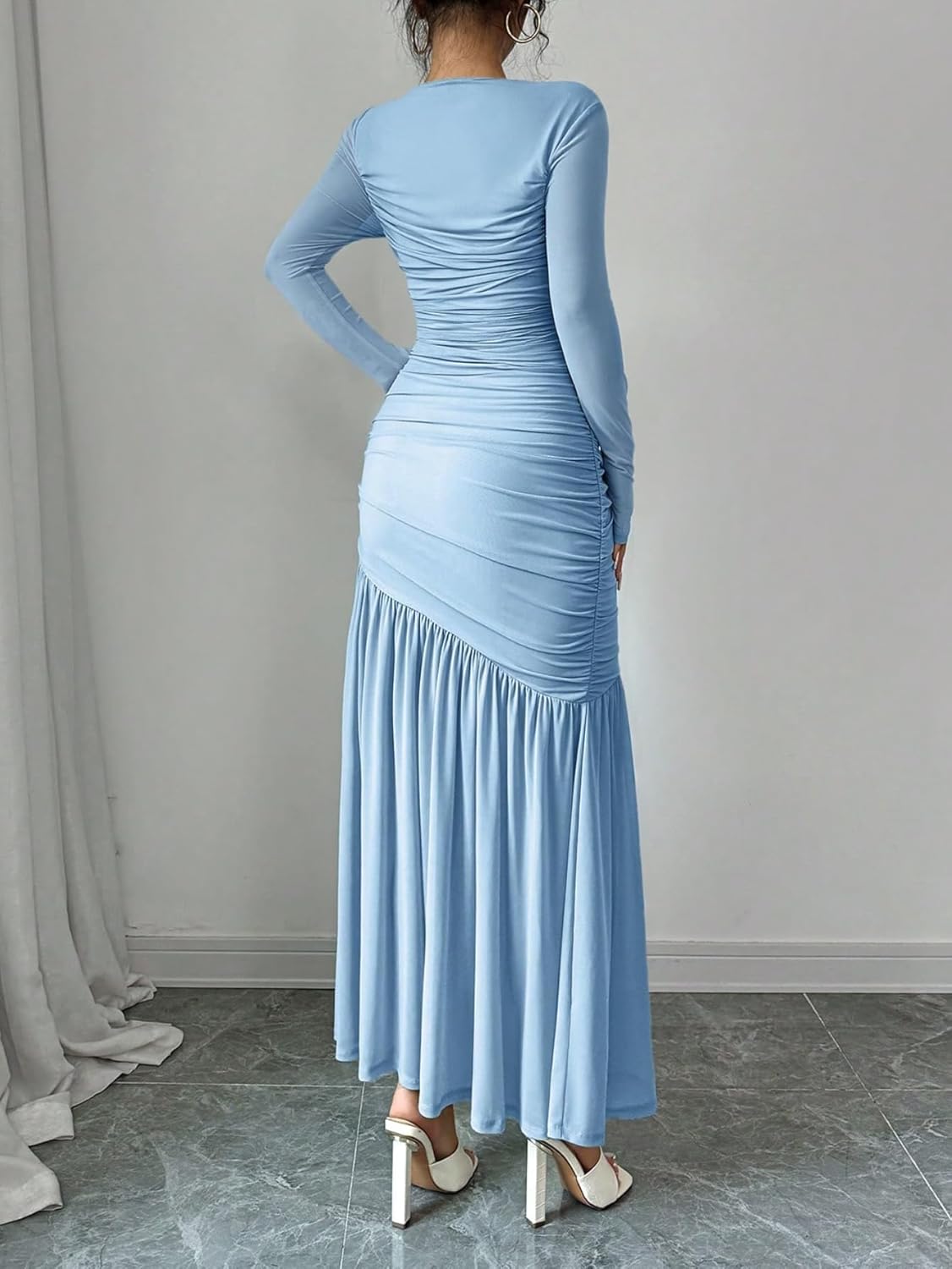 LIGHT DOT Women's Formal Bodycon Maxi Dress Long Sleeve Mesh Ruched Cocktail Prom Dress