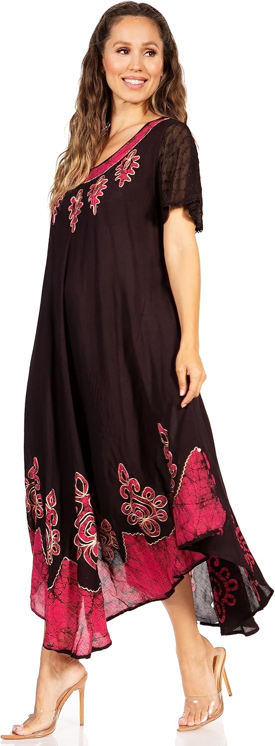 Sakkas Batik Hindi Cap Sleeve Caftan Dress/Cover Up - Image 4