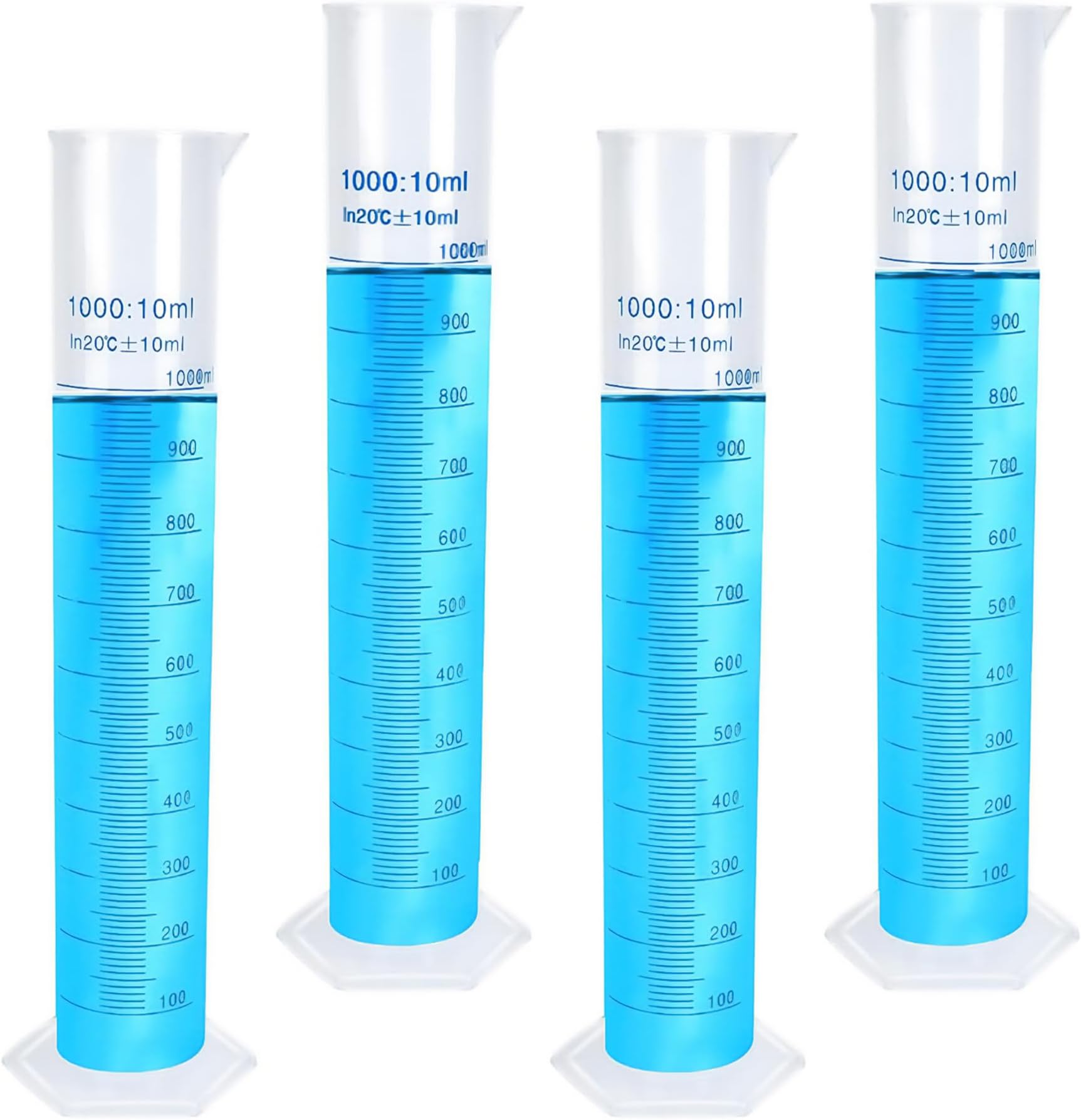 1000ml Plastic Graduated Cylinder Set | Transparent Measuring Cylinder with Pour Spout | 2-Sided Markings | High Durability Plastic | Ideal for Science Projects, Laboratory Supplies (4)