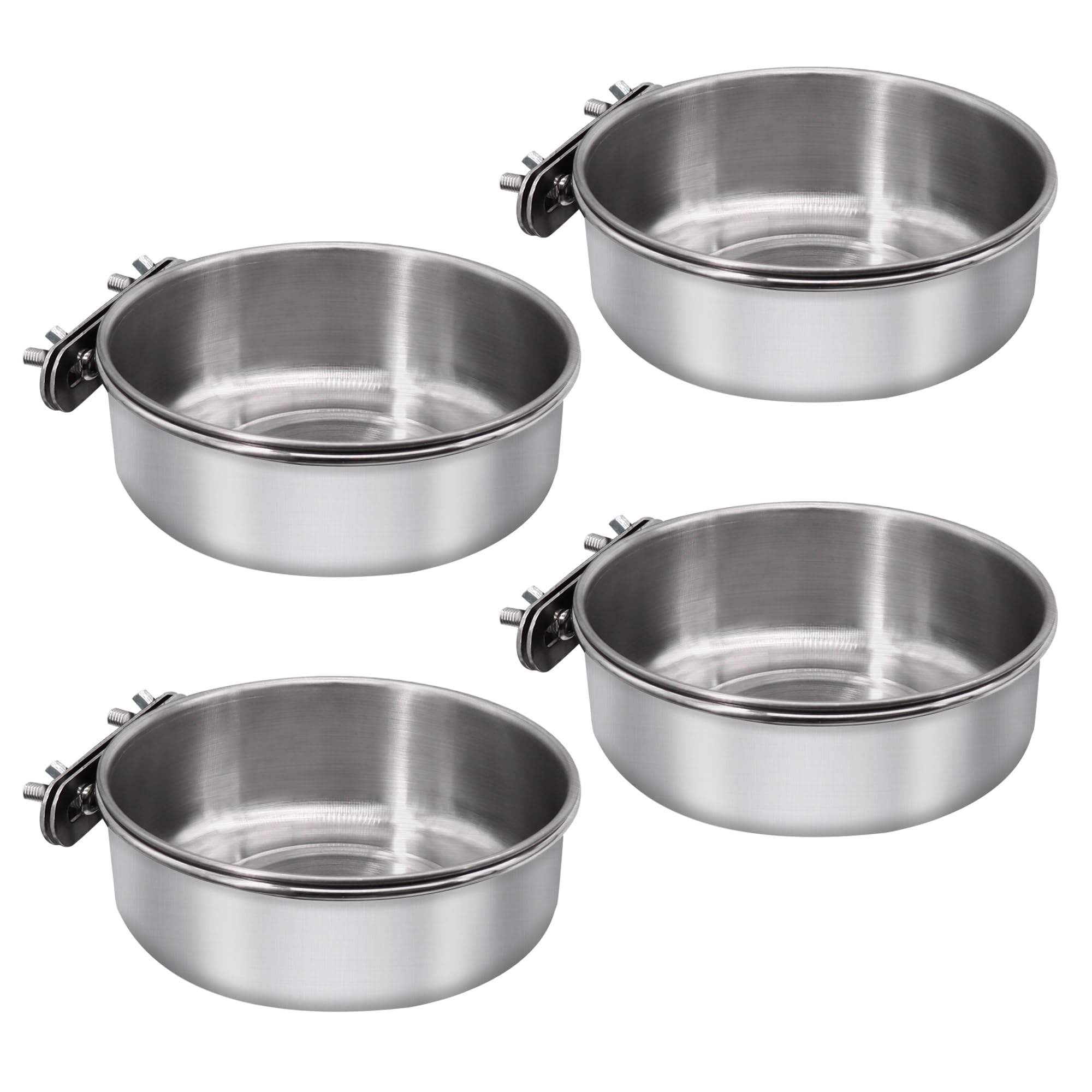 4 Pcs Medium Bird Feeding Dish Cups,Parrot Food Bowl Cage with Clamp Holder Stainless Steel,Birdcage Coop Water Feeder for Cockatiel Parakeet Macaw Finches Lovebirds Small Animals (4 Pack, M)