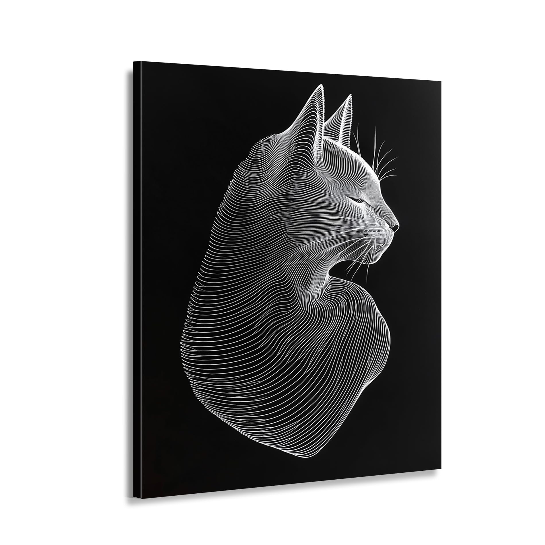Tableau chat noir et blanc minimaliste art abstrait zen 40x60cm encadré - 8