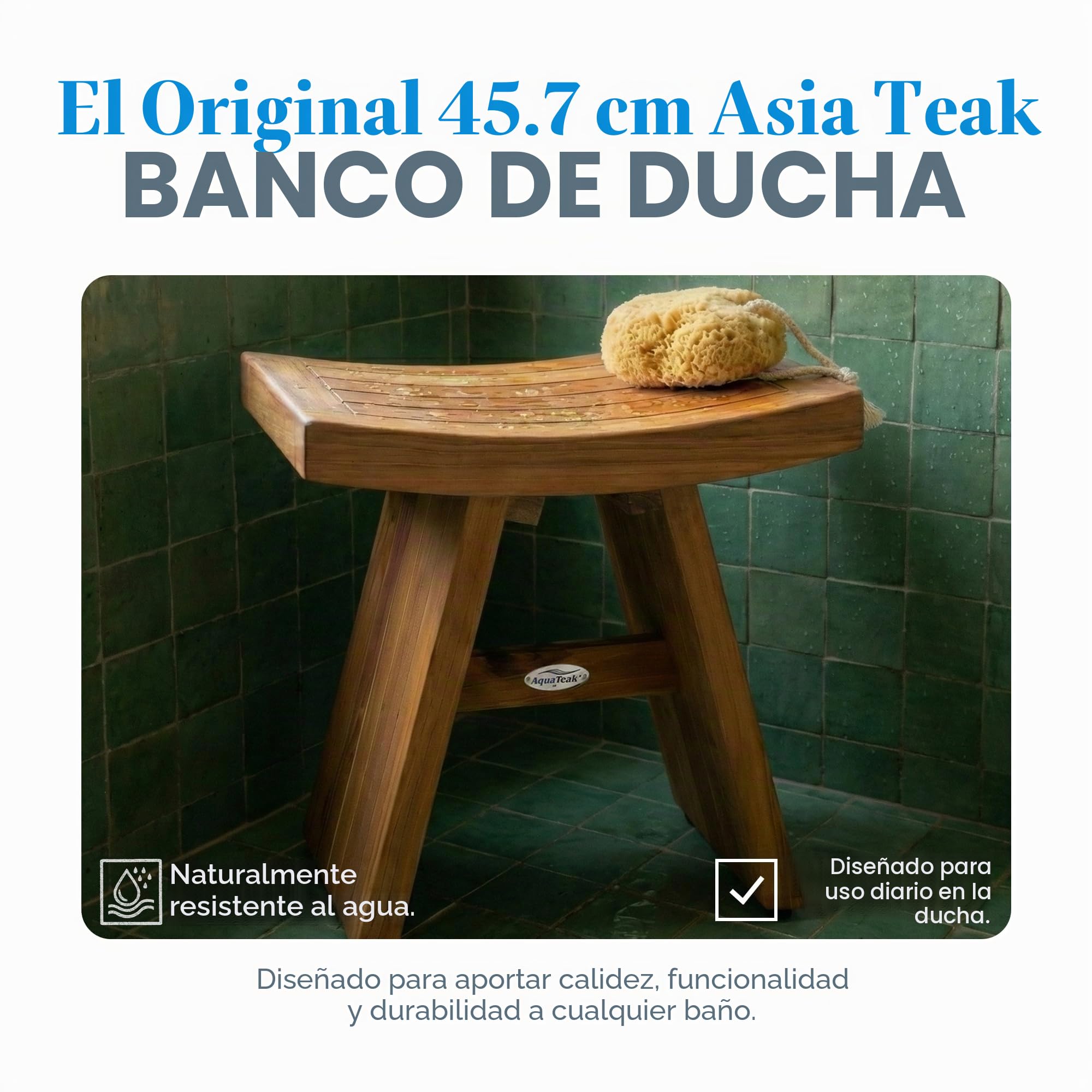 The Original Asia - Banco de Ducha de Teca de 18 Pulgadas