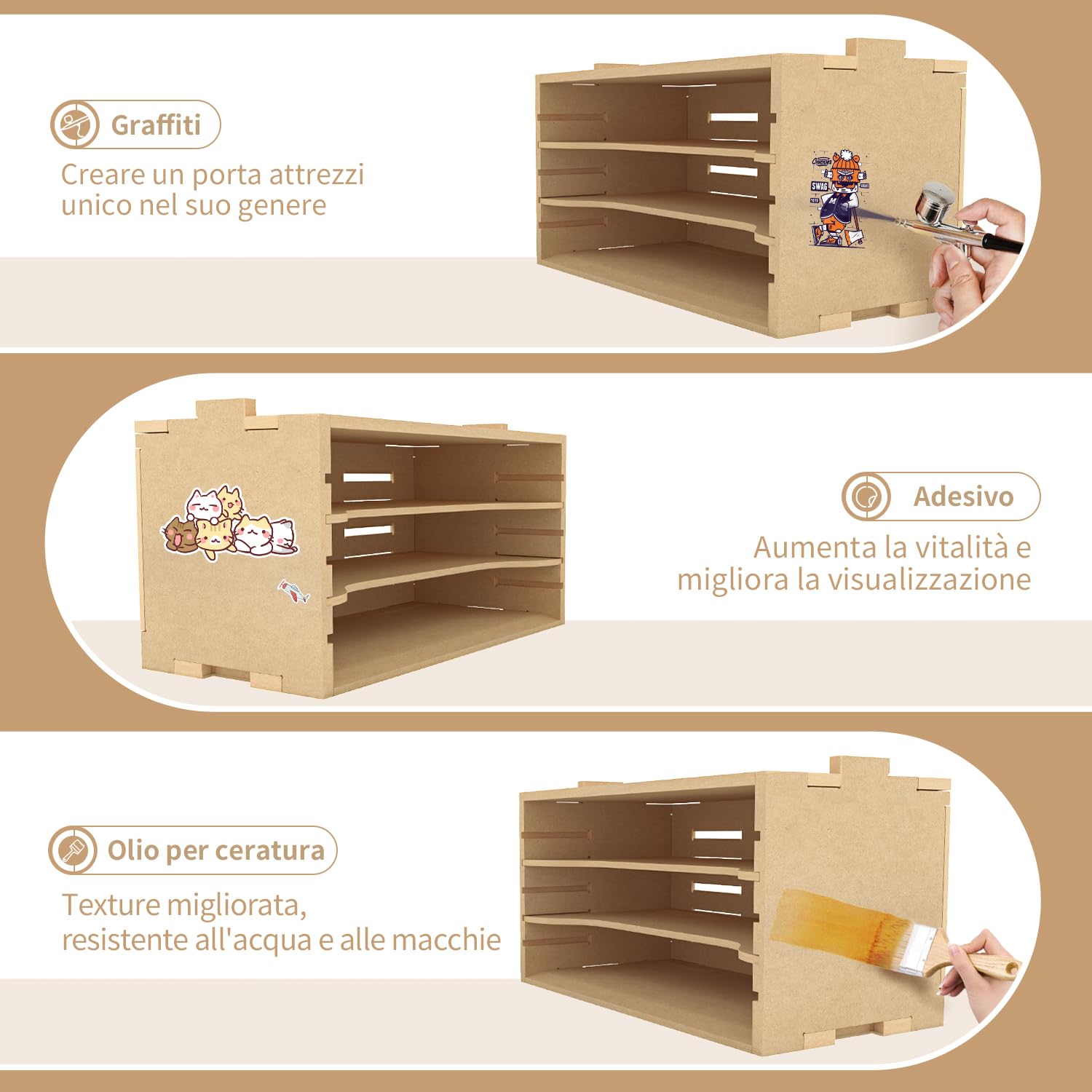 Scatola di Legno per Conservazione Strumenti, Cremagliera per Vernici, Supporto per Pennelli Adatto a Tamiya e Gundam, GK5