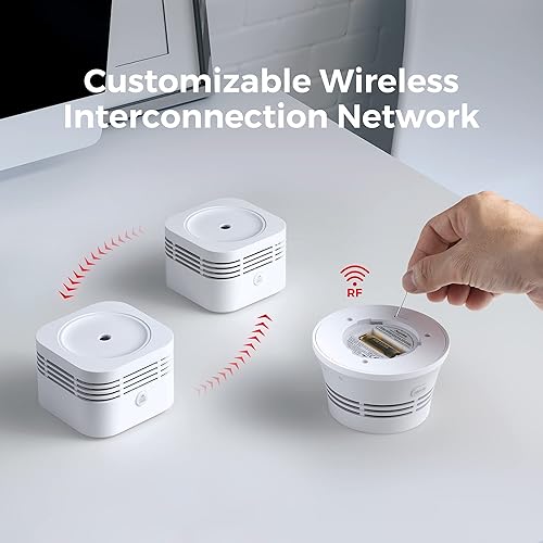 Miniatura 6 de AEGISLINK - Detector de humo, funciona con pilas, detector de humo inalámbrico interconectado, con rango de transmisión de más de 820 pies, S-RF200,