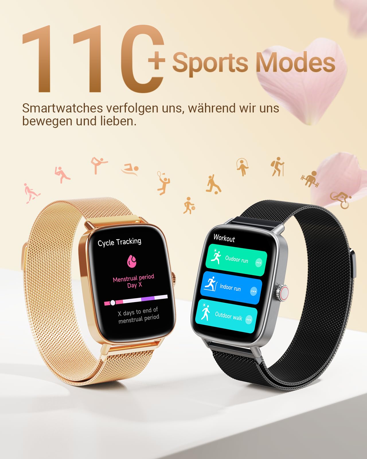 Smartwatch Damen Herren mit Telefonfunktion, 1,85" Fitnessuhr Smart Watch, 100+ Sportmodi Fitness Tracker mit Herzfrequenz/SpO2/Schlaf Monitor Schrittzähler, IP68 Wasserdicht Sportuhr für iOS Android