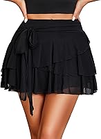 Avidlove Women's Mini Skirt Mesh Flowy Hem Y2K Skirts Multi-Layer Ruffle Trim Lingerie Skirt