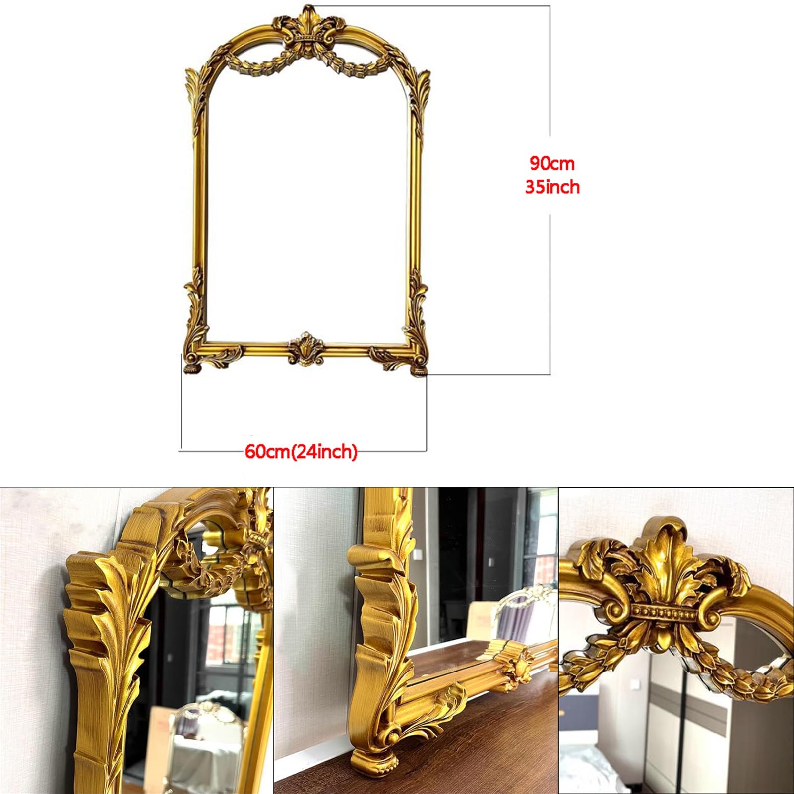 Miroir orné doré Vieilli, 91 x 61 cm, Style Vintage Traditionnel, Miroir de Coiffeuse à Suspendre pour Salon, Chambre, Salle à Manger ou cheminée.