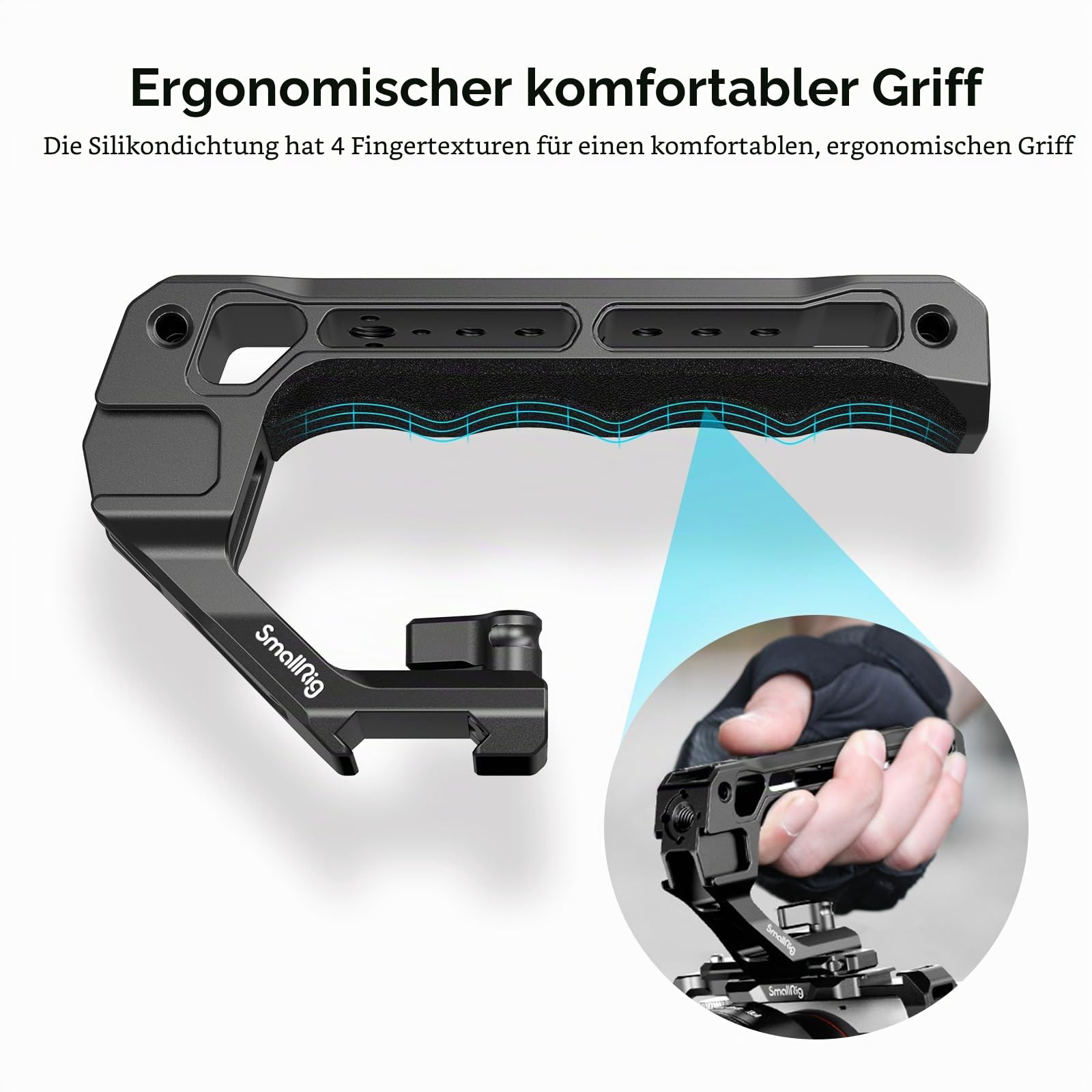 SMALLRIG NATO Top Handle, Griff mit NATO Schnellspanner für Kamerakäfig, universelles Video Rig mit 5 Kaltschuh zur Montage von DSLR Kamera mit Mikrofon, nur 124g (Lite) – 3766