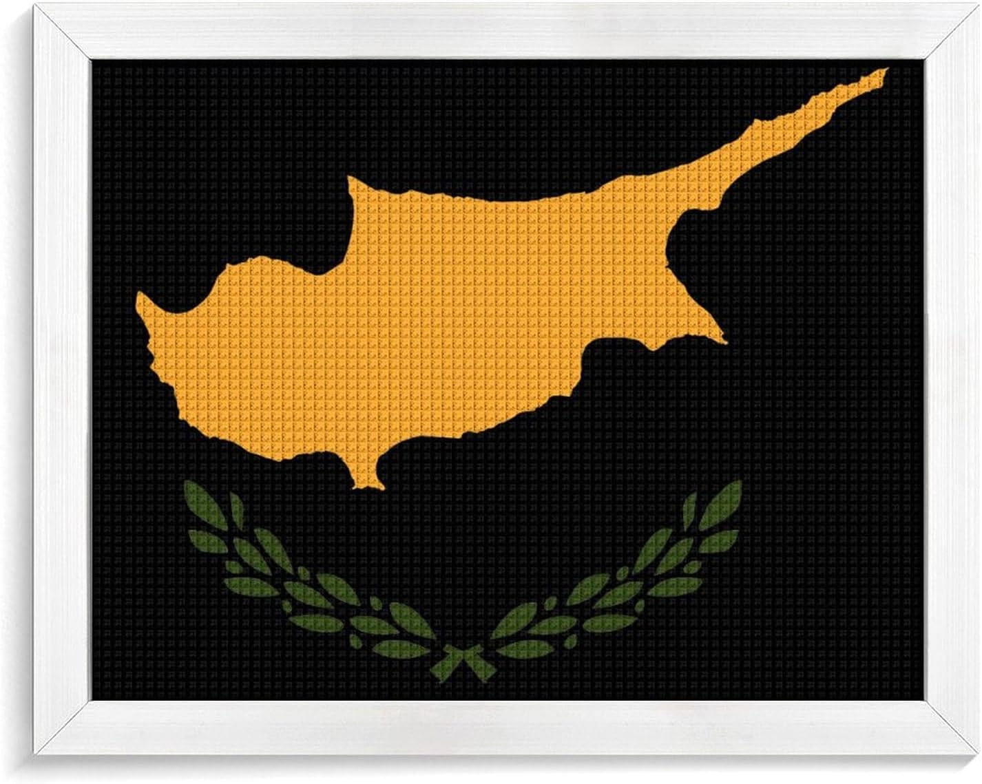 Cyprus Flag Printed Diamond 5D Painting Kits DIY Full Drill Crafts for Home Wall Decor 16x20 Inch White Wood 50 * 40cm