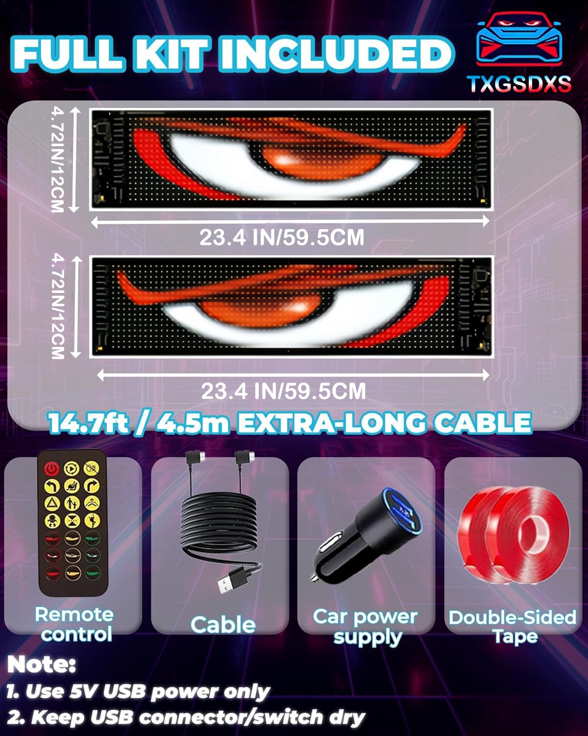 2 Stück Devil Eyes Light for LKW, Cars LED Auge Lichter (120*595mm) mit Fernbedienung & APP-Steuerung, benutzerdefiniertem Text, Animationen und Grafiken, LED-Augen für Autos/LKWs/SUVs/Wohnmobile