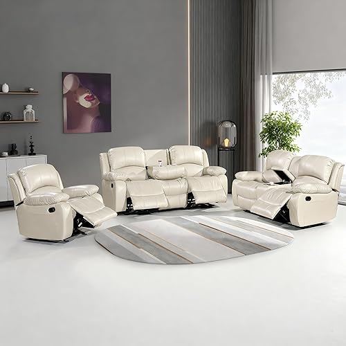 3PC Faux Leather Reclining Couch Set, Living Room Furniture Set,