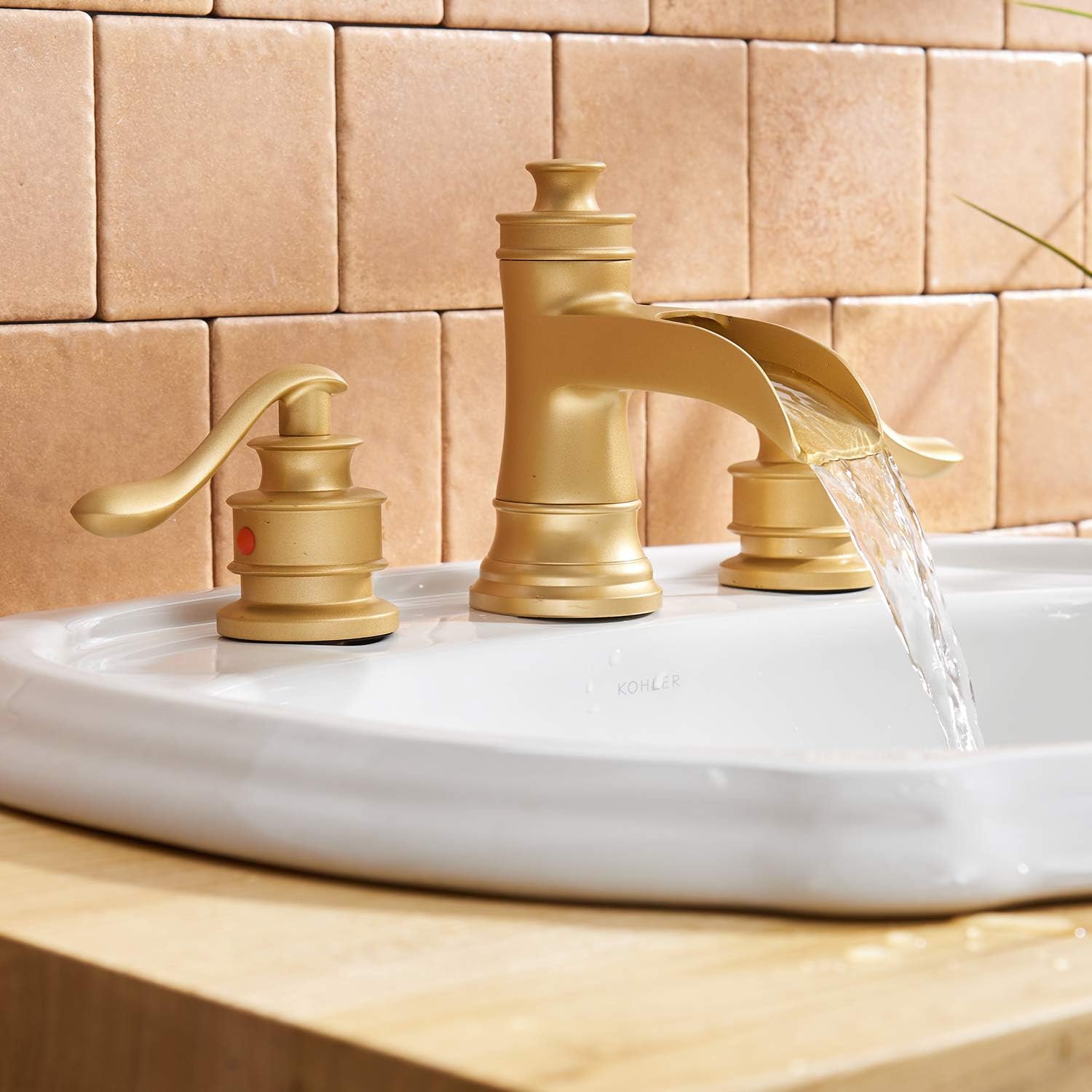 Blасk Frіdау 🔥 BWE Brushed Gold Waterfall 8-16 Inch 3 Holes 2 Handles Commercial Widespread Bathroom Sink Faucet Lavatory