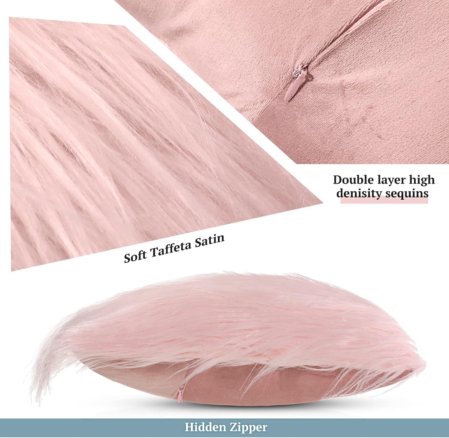 Irenare 4 Pack Faux Fur Throw Pillow Covers Square Cushion Cover Fuzzy Pillow Case Soft Decorative Pillowcase for Sofa, Couch, Chair, Bed, 16 x 16 Inch (Pink, Gray)
