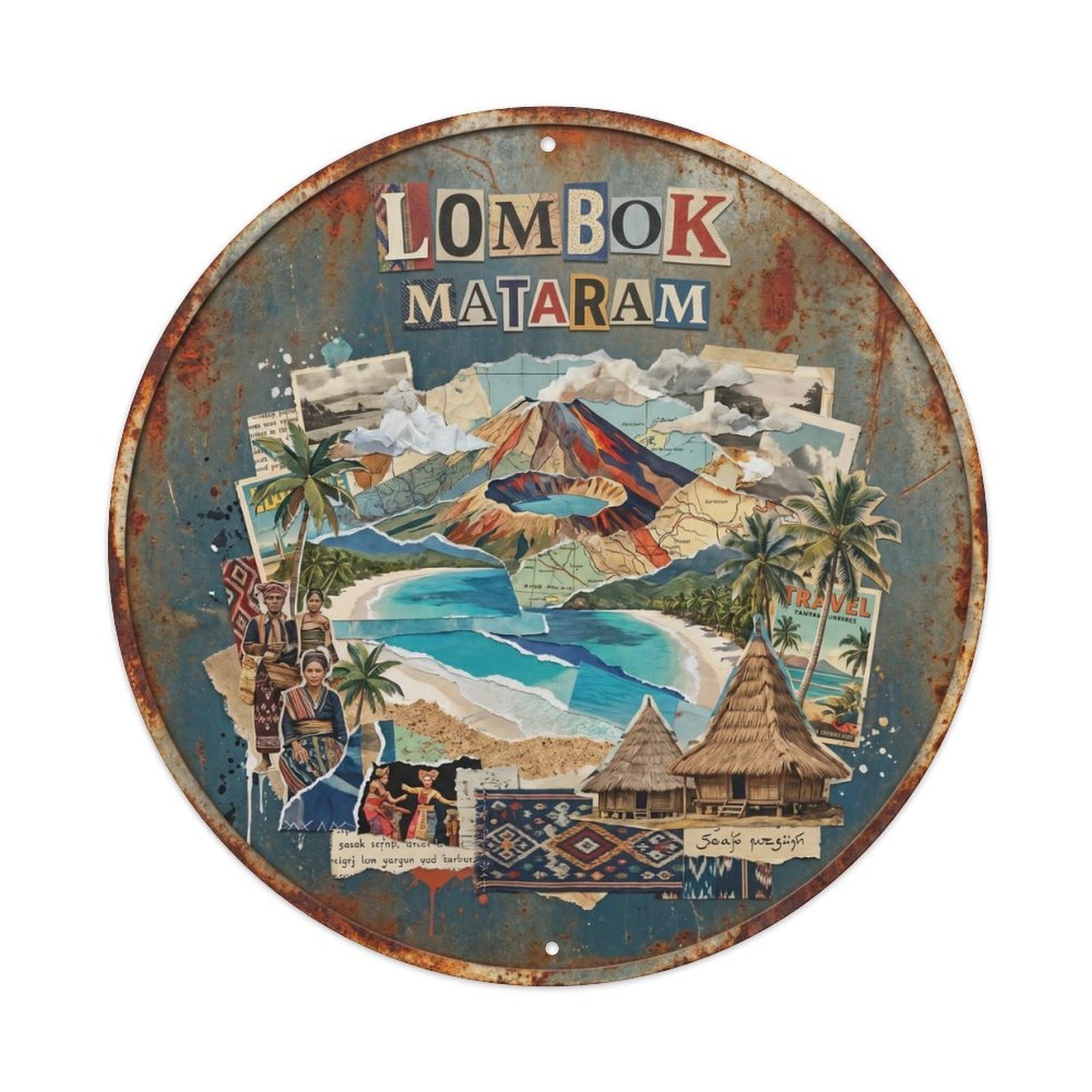 Lombok Mataram Tropical Island Collage Travel Metal Tin Sign