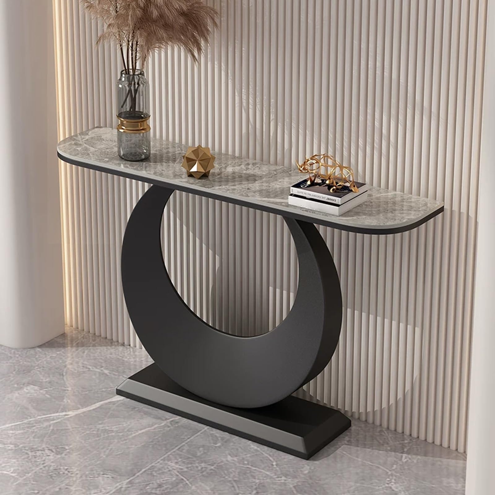 Nowoczesne stoliki do salonu, wąski dekoracyjny stolik do przedpokoju, konsola ze spiekanego kamienia, dekoracja sofy w stylu rustykalnym, wspornik ze stali węglowej.(Gray+black,100 * 30 * 80cm)