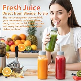 Zukro Glass Juice Bottles 10.5 oz, 16 Pack Reusable Small Clear Glass Beverage Container With Stainless Steel Lids for Juicing, Ginger Shot, Smoothie, Travel, Homemade Drinks, Leak Proof & BPA Free