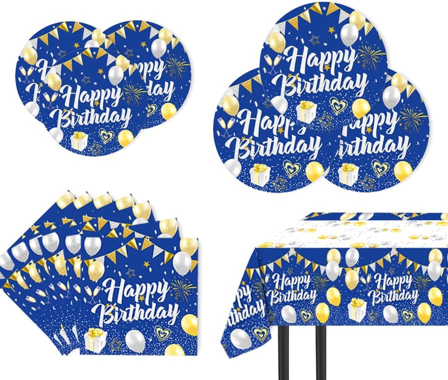 Juego de 49 piezas de vajilla azul marino para fiesta de cumpleaños, suministros de fiesta de cumpleaños, platos azul marino, servilletas,