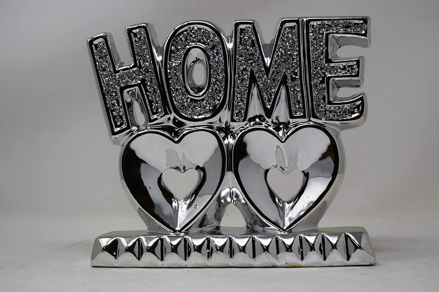 Jayogla Silver Ceramic Home Double Heart Ornament – 20Cm Romantic Sculpture For Couples, Elegant Wedding, Anniversary, Valentine’s Day Gift & Modern Home Décor Accent