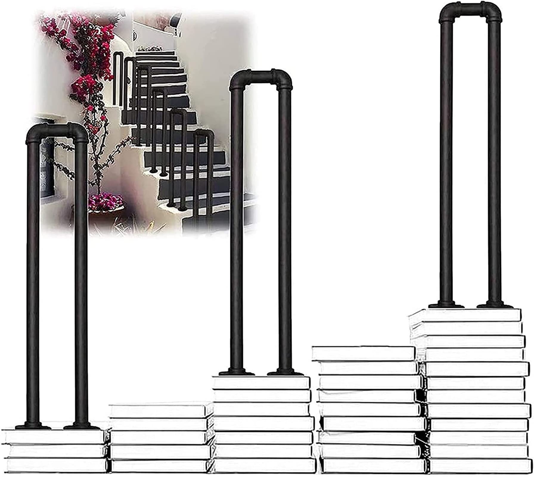 Meiiron U-Shaped Stair Handrail, Staircase Ramps Handrails, Wrought Iron Staircase Railing, Non-Slip and Safety, Interior and Exterior Steps Stair Railing, Black, 1 pc (Size : 55cm)