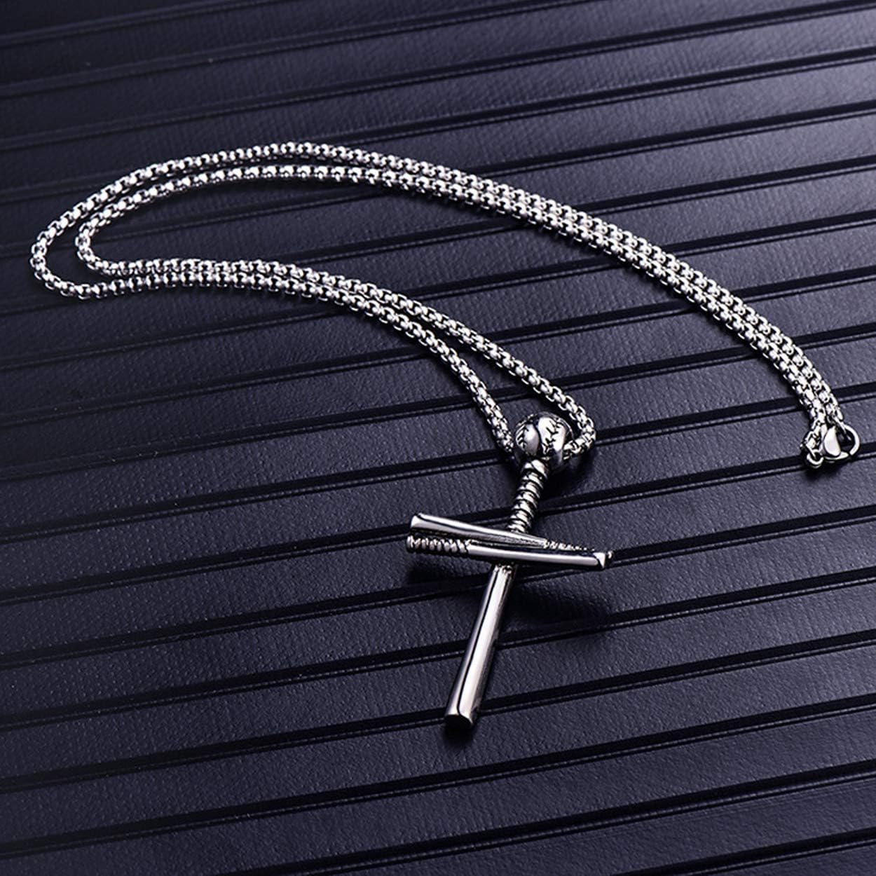 Rehoboth Baseball Bat Cross Pendant Necklace for Men Women With 24" Stainless Steel Chain Black Gold Silver - Image 4