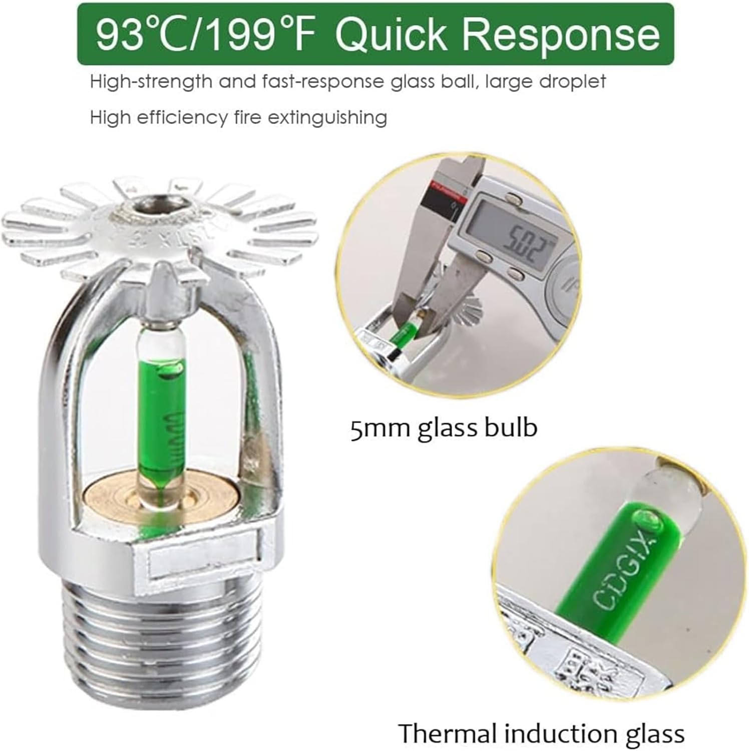 12 Pcs Pendant Fire Sprinkler Head 93°C 199°F Activation Temperature 1/2 Inch DN15 Thread Quick Response