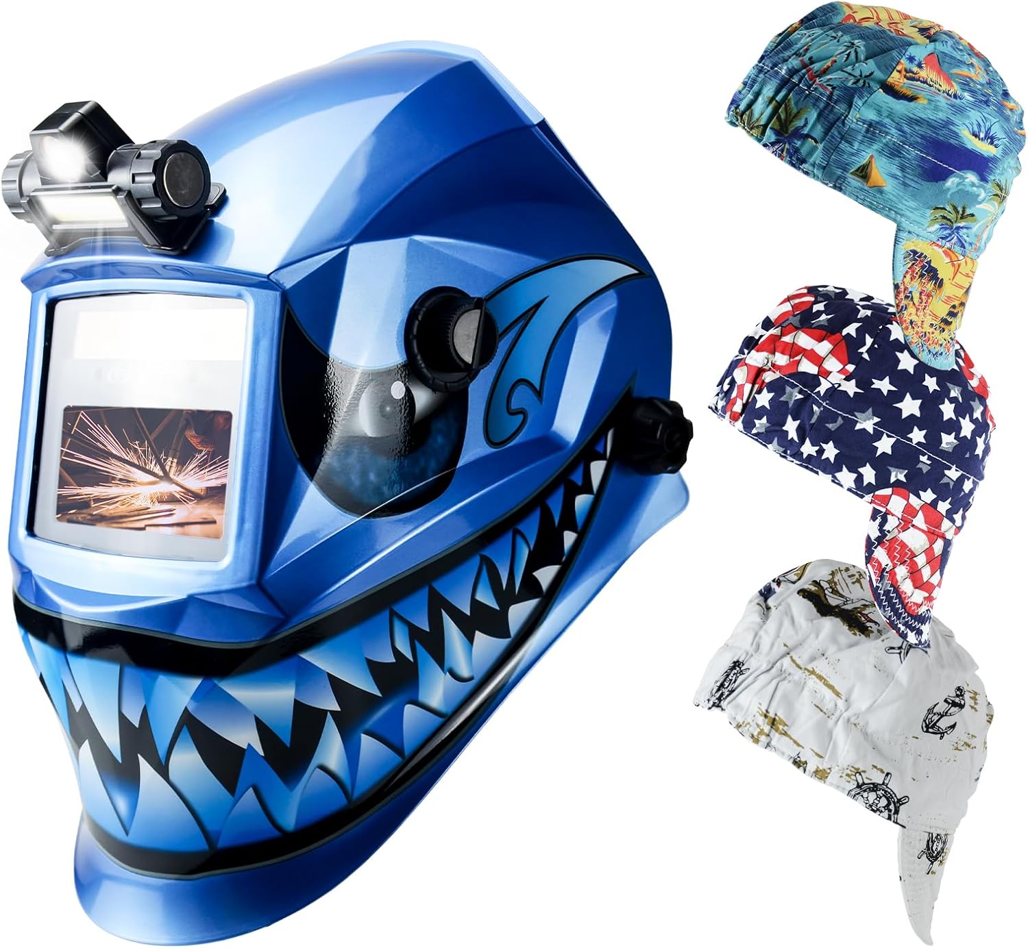 TRQWH Auto Darkening Welding Helmets for Men with Light Welding Hood & 100% Cotton Welding Caps for Men 3 Pcs