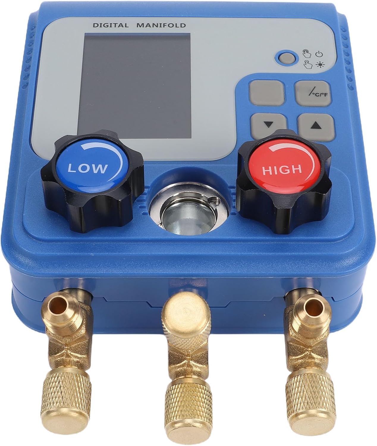 Generic Dual Digital Manifold, HVAC Auto AC Pressure Temperature Test with 3 Port Color Display for 94 Refrigerants R32 R1234yf R410A R134a