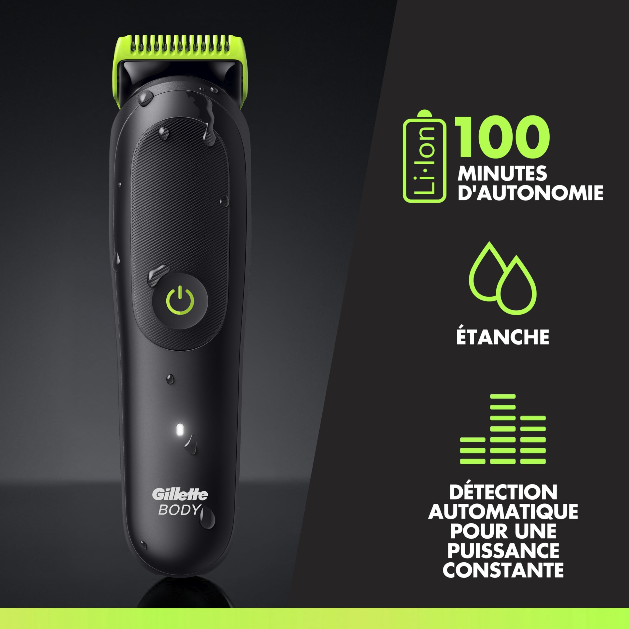 Gillette Labs Body Plus Intimate Tondeuse Homme i5, Tondeuse Corps et Zone Intime, Étanche, Coffret Homme avec 3 Sabots dont un pour Peau Sensible, Technologie Autosense, Batterie Rechargeable Incluse