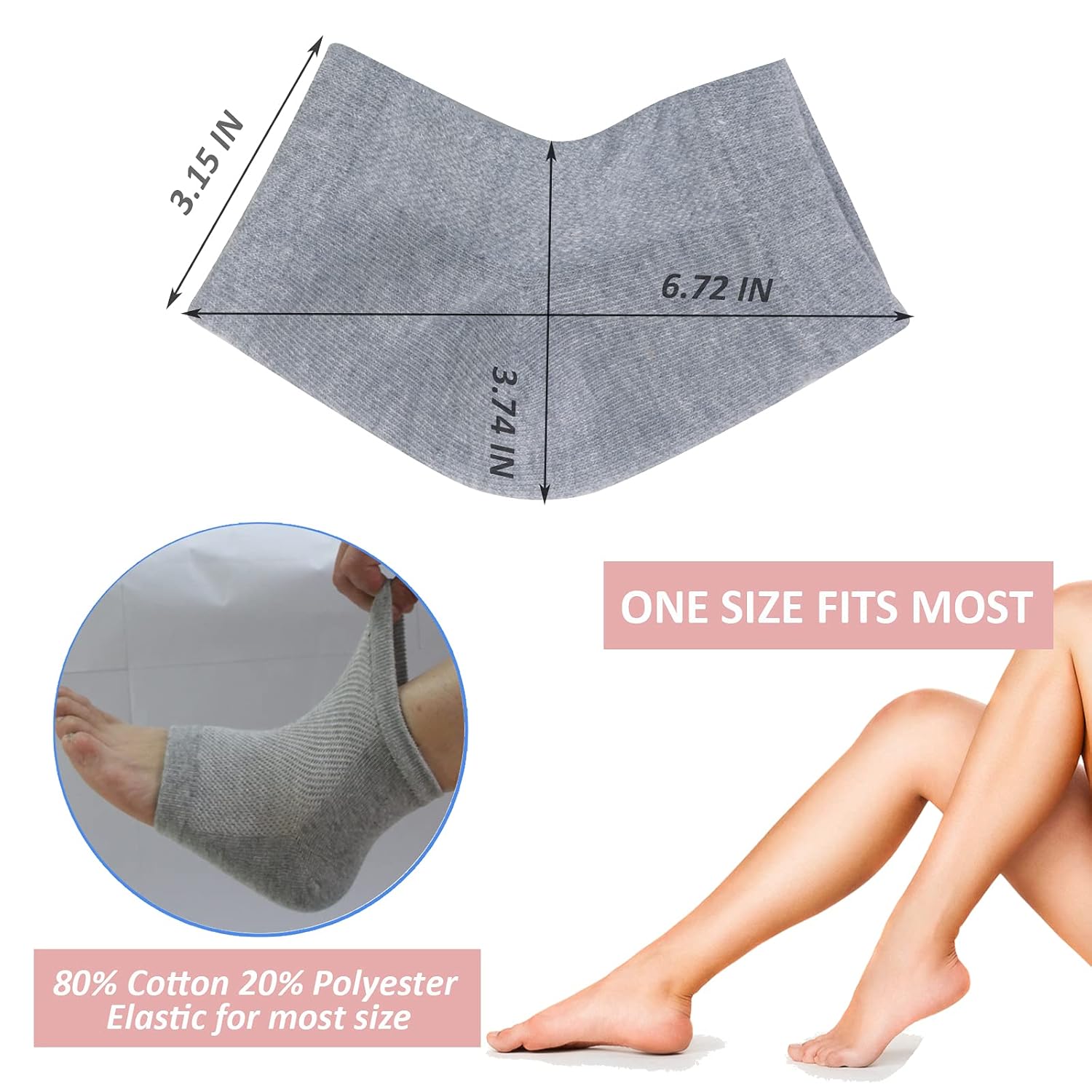Moisturizing Heel Socks, 2 Pairs Toeless Socks Gel Lined Spa Socks for Dry Heels Treatment Cracked Heel Repair (Black/Grey) : Beauty & Personal Care