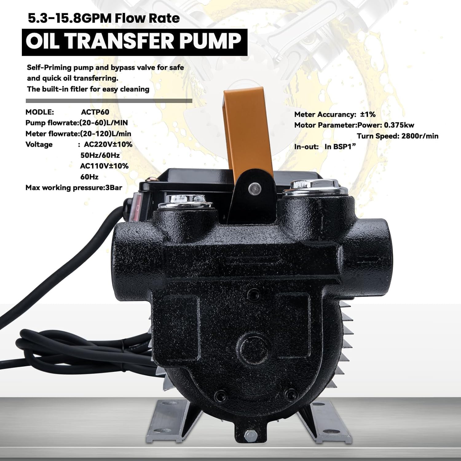 Electric Self-priming Oil Transfer Pump 110V AC 16GPM Fuel Diesel Kerosene Biodiesel Pumps