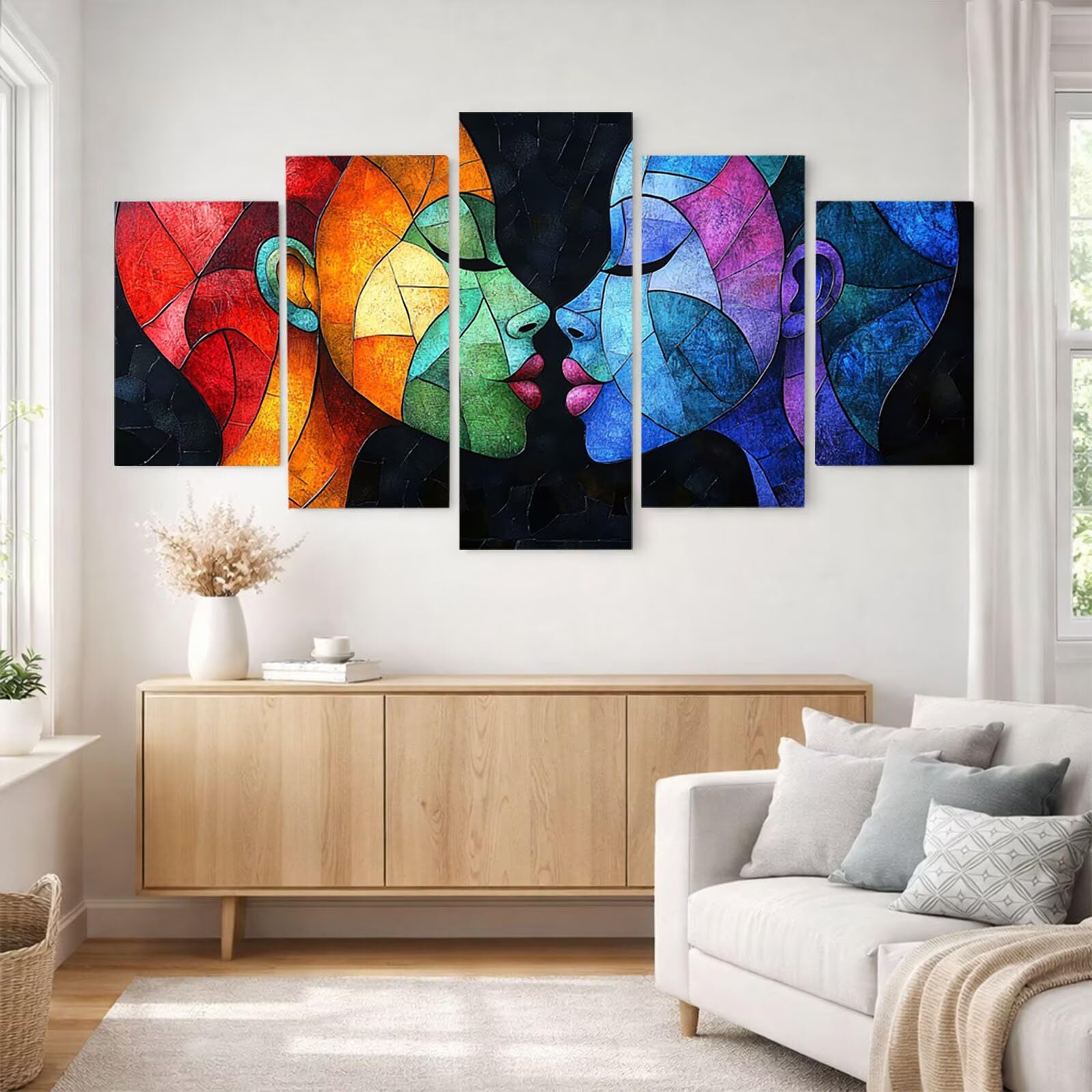 5 Pack Leuchtend Malen Nach Zahlen Erwachsene Abstrakt YCBZ-0657 | DIY Set Erwachsene mit Pinselset Acrylfarben Set Fünf Leinwand zum Bemalen Kuss für Deko Wohnzimmer Geschenke für Frauen