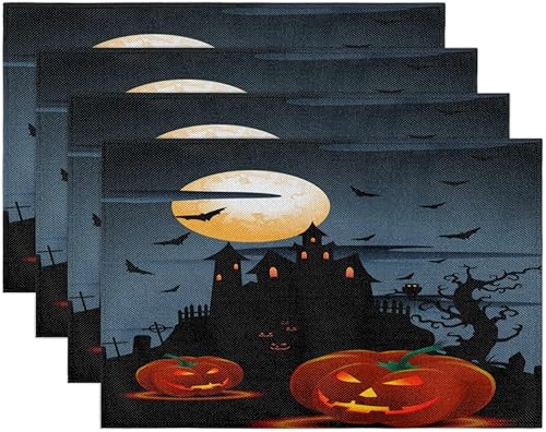 Miniatura 7 de Scary Pumpkins - Juego de 6 manteles individuales cuadrados de tela para mesa de cocina, resistentes al calor, fáciles de limpiar, 12 x 18 pulgadas