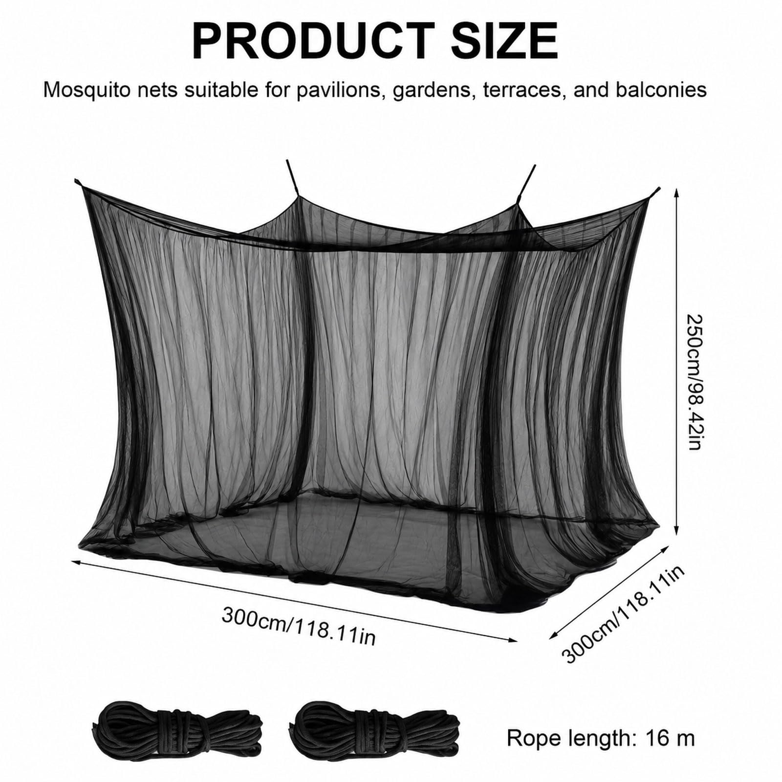 Zanzariera per esterni, 300 x 300 x 250 cm, per campeggio, colore nero