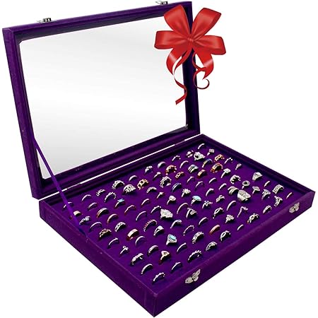 Ring Organizer Display Case ~ Multiple Ring Holder ~ Jewelry Tray Organizer ~ Ring & Earring Holder Storage Box For Shows ~ 100 Slots (Purple)
