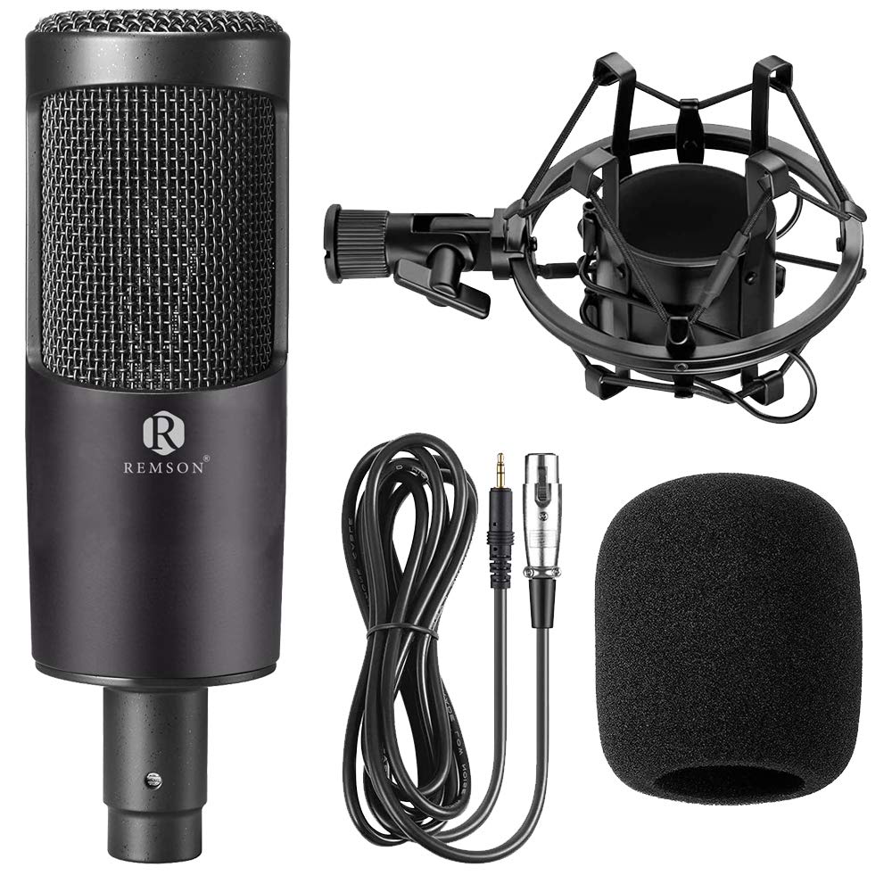 REMSON3.5mm Pin Interface Microphone Condenser Studio with Microphone Shock Mount and Single Layer Sound Filter, Professional Microphone Condenser for Recording Broadcasting and Gaming