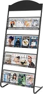 XIDIHF 4-Tier Floor Standing Magazine Rack - 24.8" Wide Iron Brochure Newspaper Display Stand with Billboard