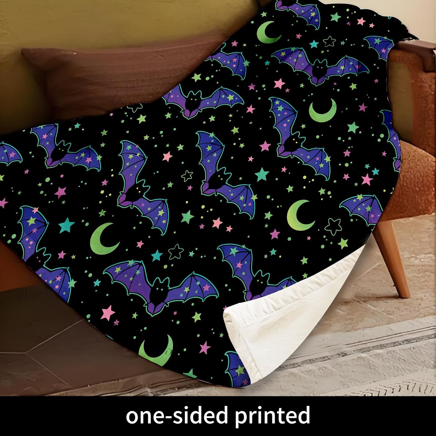 Throw Blanket for Couch, 300GSM Warm Soft Cozy Flannel Blanket, Cute Blanket for All Seasons Bedroom Home Decor Gifts, Halloween Bats Stars 50x60 Inches