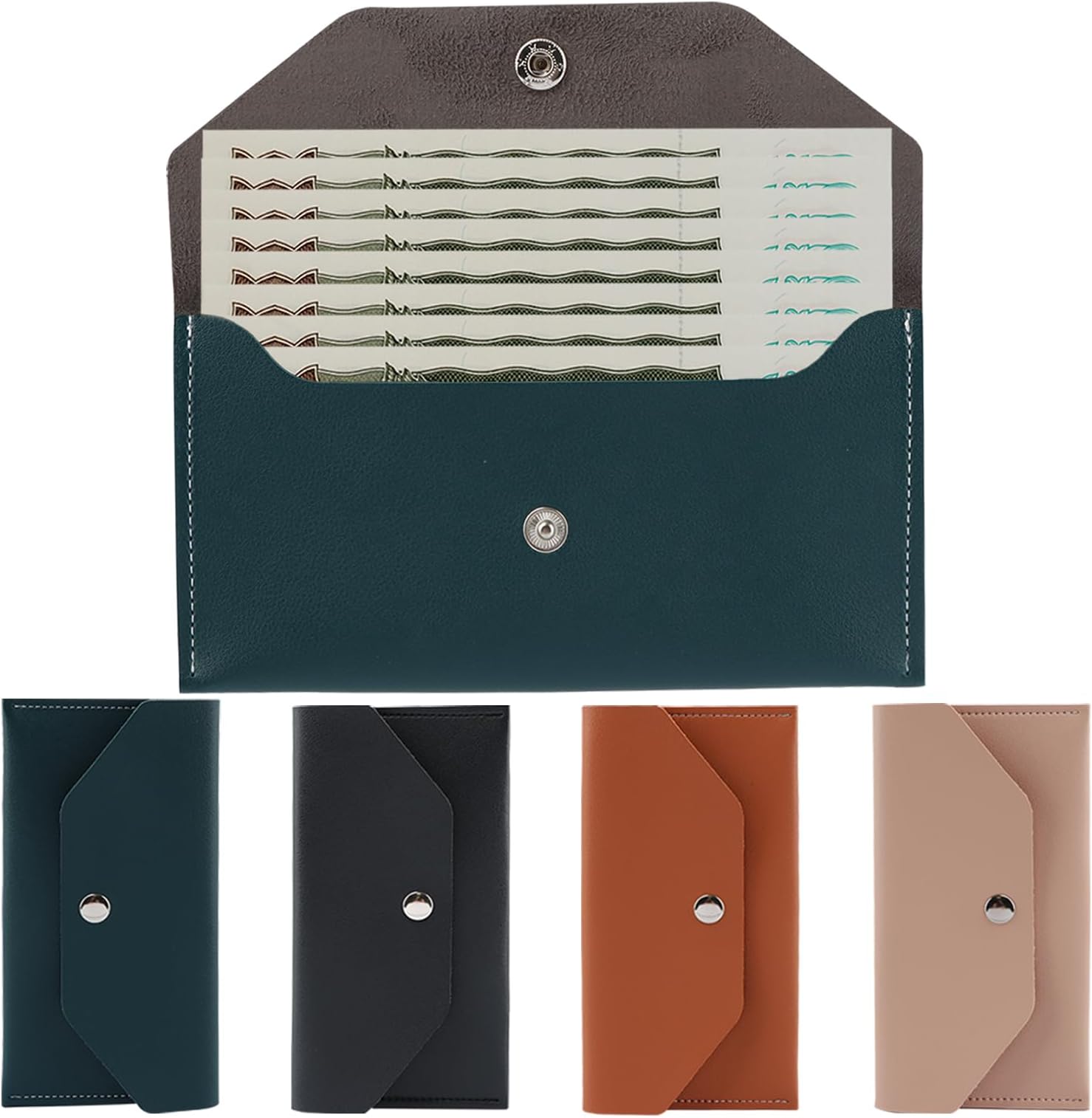 CALIDAKA4pcs Money Bag Pouch Budget Binder,PU Leather Cash Envelopes,Money Cash Envelopes Bag,Reusable Budget Envelope Cash Dividers,Money Envelopes For Cash Savings Challenge