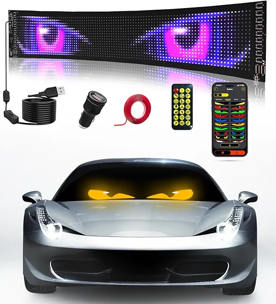 Devil Eyes Light for Windshield: 23.4"x4.7" Programmable LED Signs with APP & Remote Control - 5V USB Digital Lighting Display, LED Eyes for Cars, SUVs & Trucks (1 Pcs)