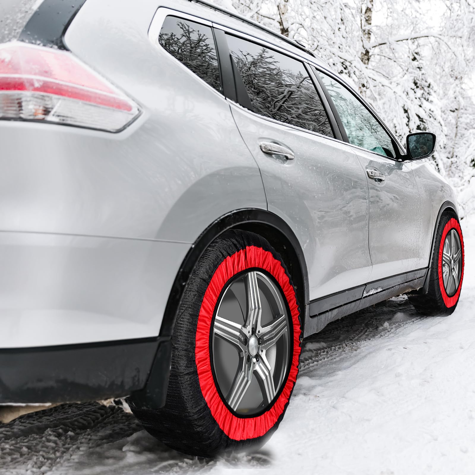 CCLIFE Schneesocken Auto 2er Set Textil-Schneeketten Geeignet für PKW, Kleinwagen und leichte SUV, Reifengrößen R13 bis R22