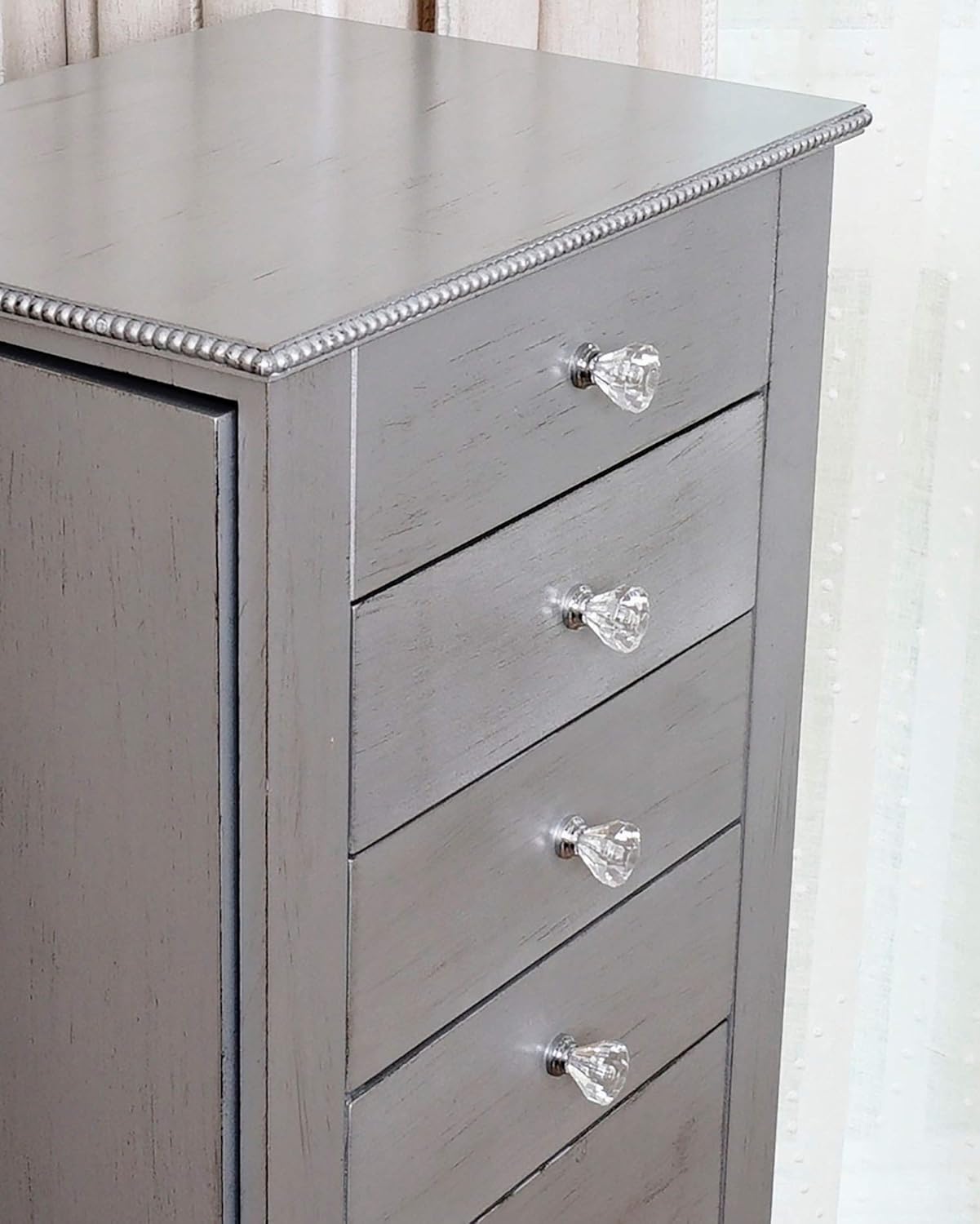 Hives and Honey Hannah Jewelry Armoire - Modern Silver Storage Organizer with Divided Drawers and Necklace Hooks - French-Inspired Design with Jewel-Like Pulls - Anti-Tarnish Felt Lining