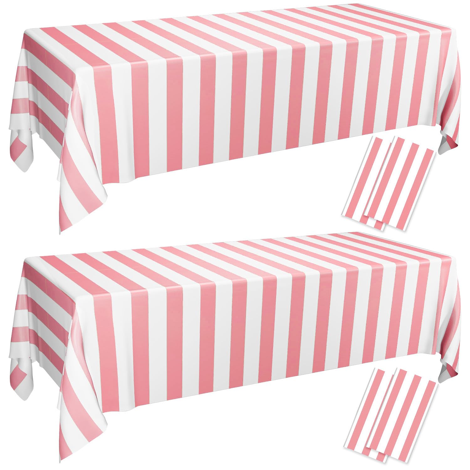 PIXHOTUL 4 Pcs Pink and White Stripe Tablecloths