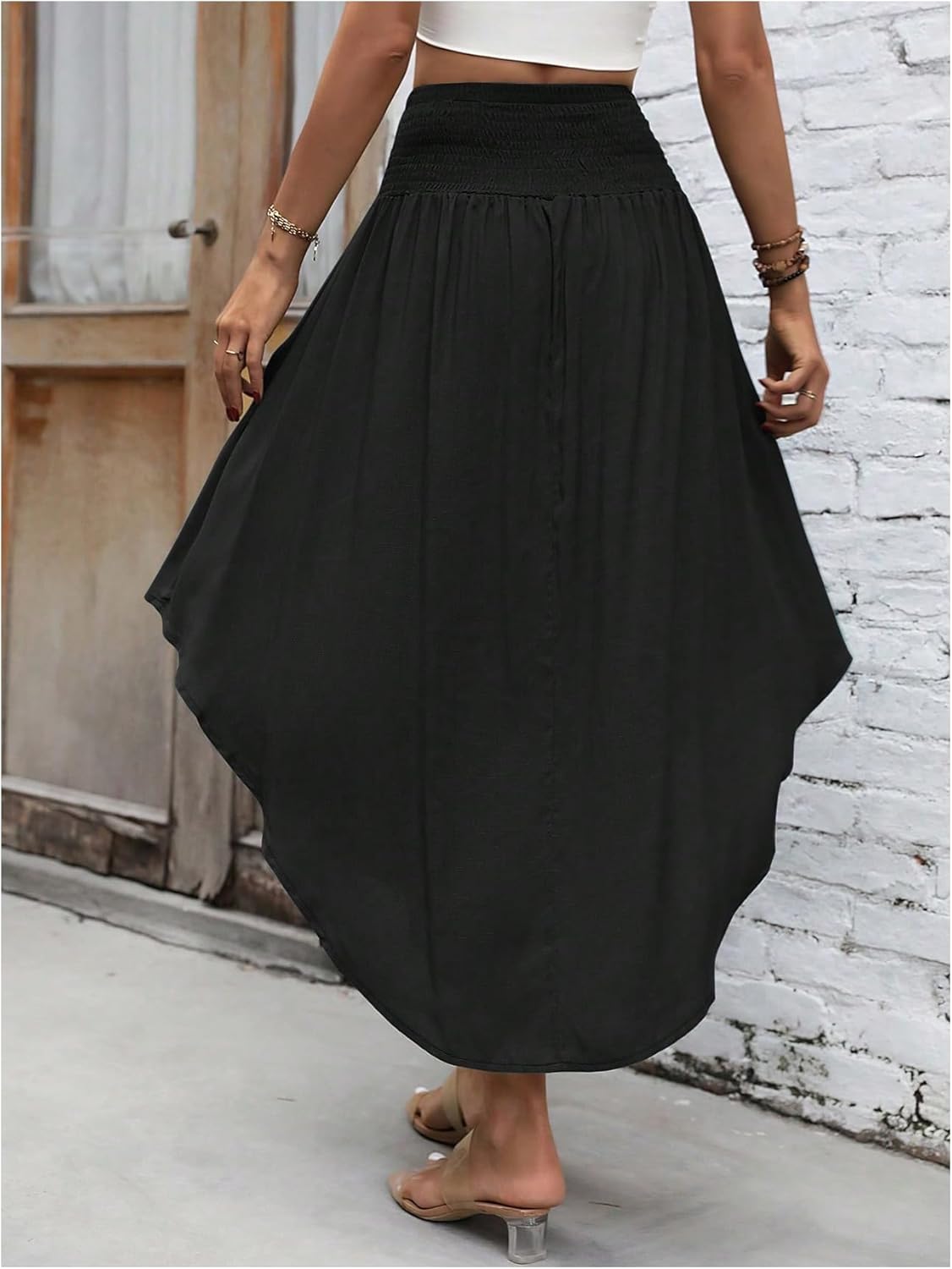 Verdusa Women's Asymmetrical Ruffle Maxi Skirt Shirred Drawstring High Waisted Long Skirts - Image 2