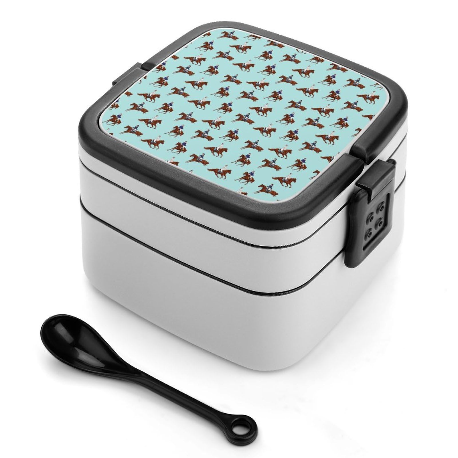 CGSBNGHA Horse Racing Bento Lunch Box 2 Layer Lunchbox Food Container for Adults Office