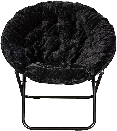 Miniatura 8 de Flash Furniture Gwen - Silla plegable de gran tamaño, silla de luna de piel sintética negra, marco de metal negro, silla plegable portátil de 38