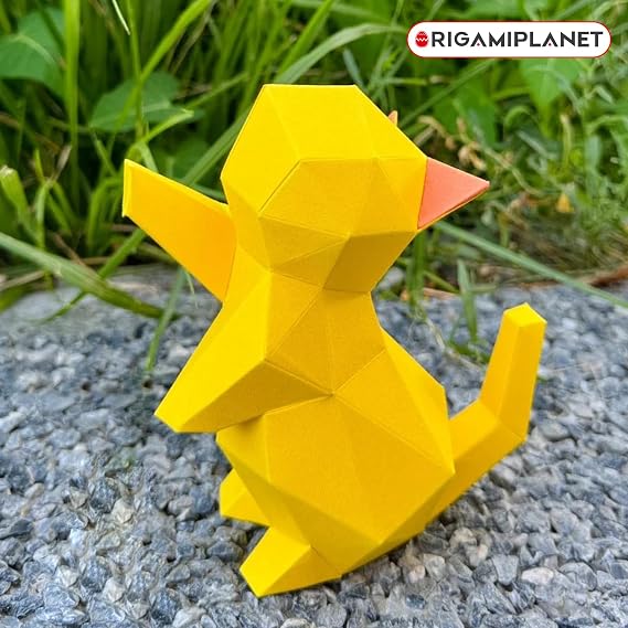 3D Origami Paper Craft Kit, Starpaw Kitten Cute DIY Pre-Cut Animal Papercraft Model for Beginners, Fun Handmade Home Decoration Gift for Adults & Teens-Yellow