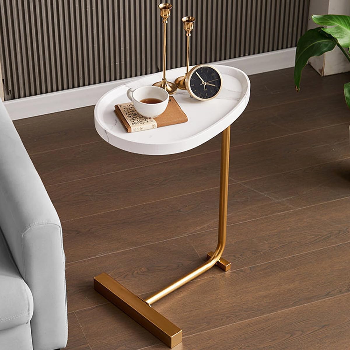 Oval c Side Table,C Shaped Side Table, Small Side Table, Couch Tables That Slide Under, Coffee Table, Wood Side Table for Bedroom, end Tables Living Room (White)