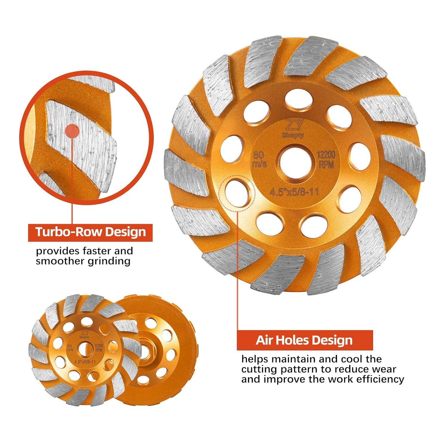 2PCS Concrete Grinding Wheel, 4.5 Inches, 14 Diamond Segments, 5/8-11 Arbor, for Paint, Epoxy, Mastic Removal