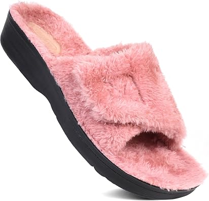 AEROTHOTIC Open Toe Slippers for Women Outdoor Arch Support Sandals Planter Fasciitis Relief Comfortable Soft Footbed & Stylish Straps with Non-Slip Sole Travel Fashion Slides Footwear